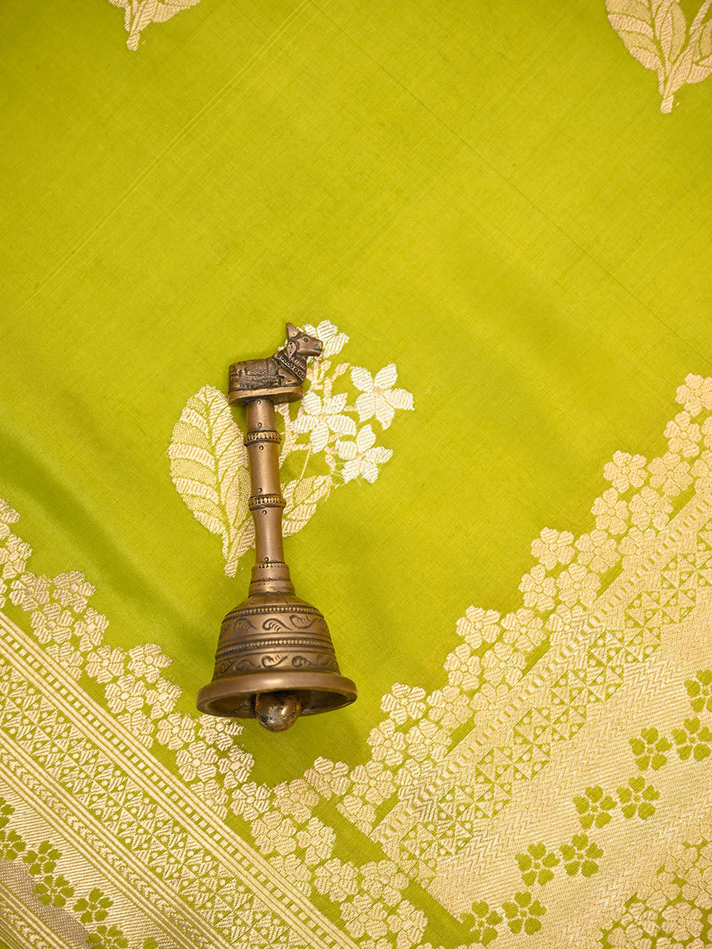 Lime Green Floral Boota Pure Silk Handloom Banarasi Saree - Sacred Weaves