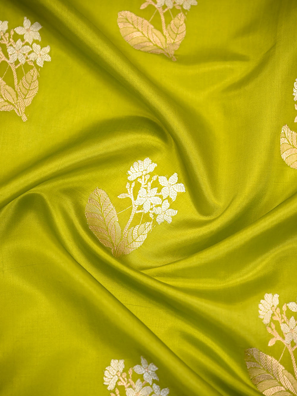 Lime Green Floral Boota Pure Silk Handloom Banarasi Saree - Sacred Weaves