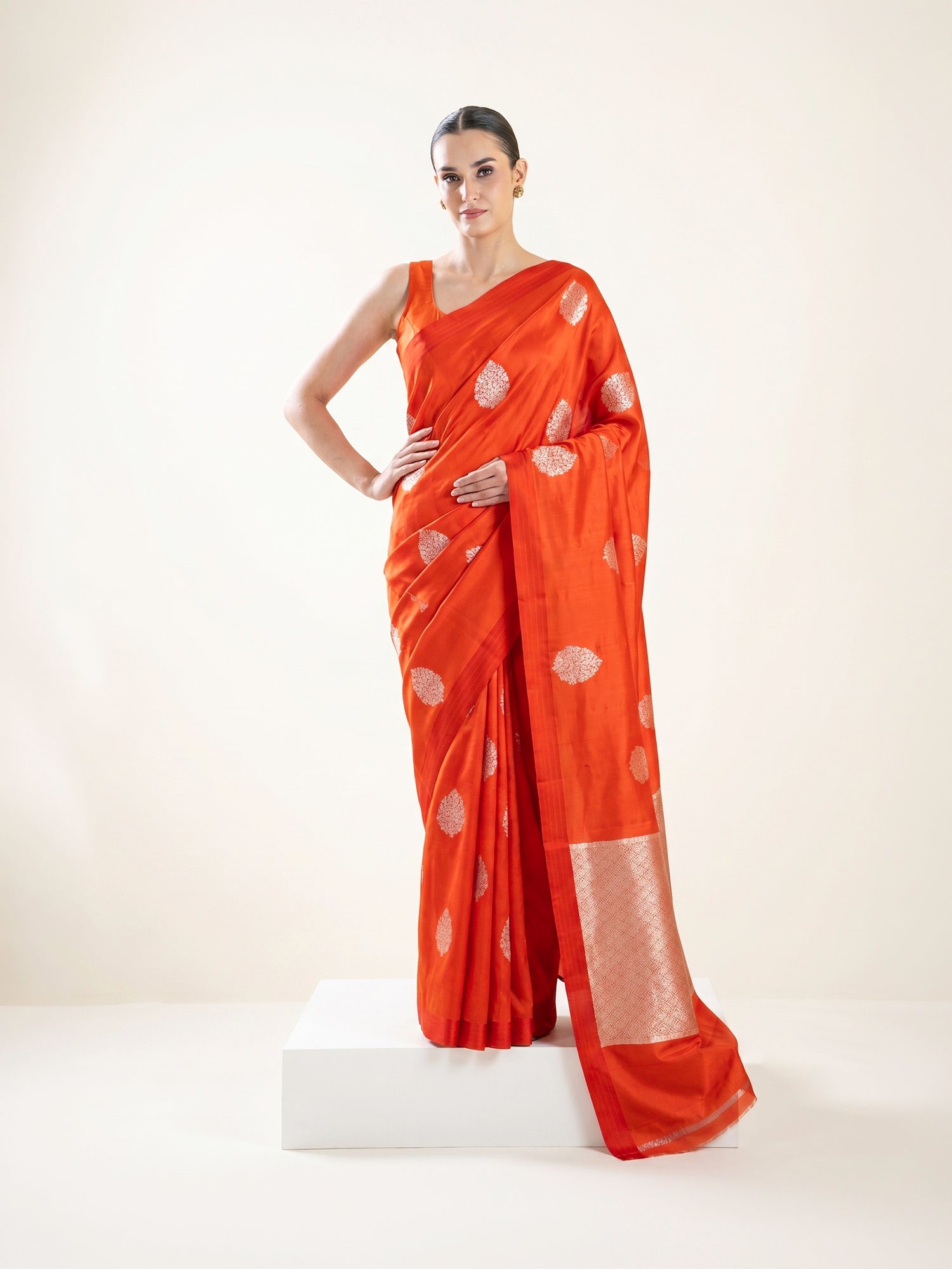 Dark Orange Boota Pure Silk Handloom Banarasi Saree - Sacred Weaves
