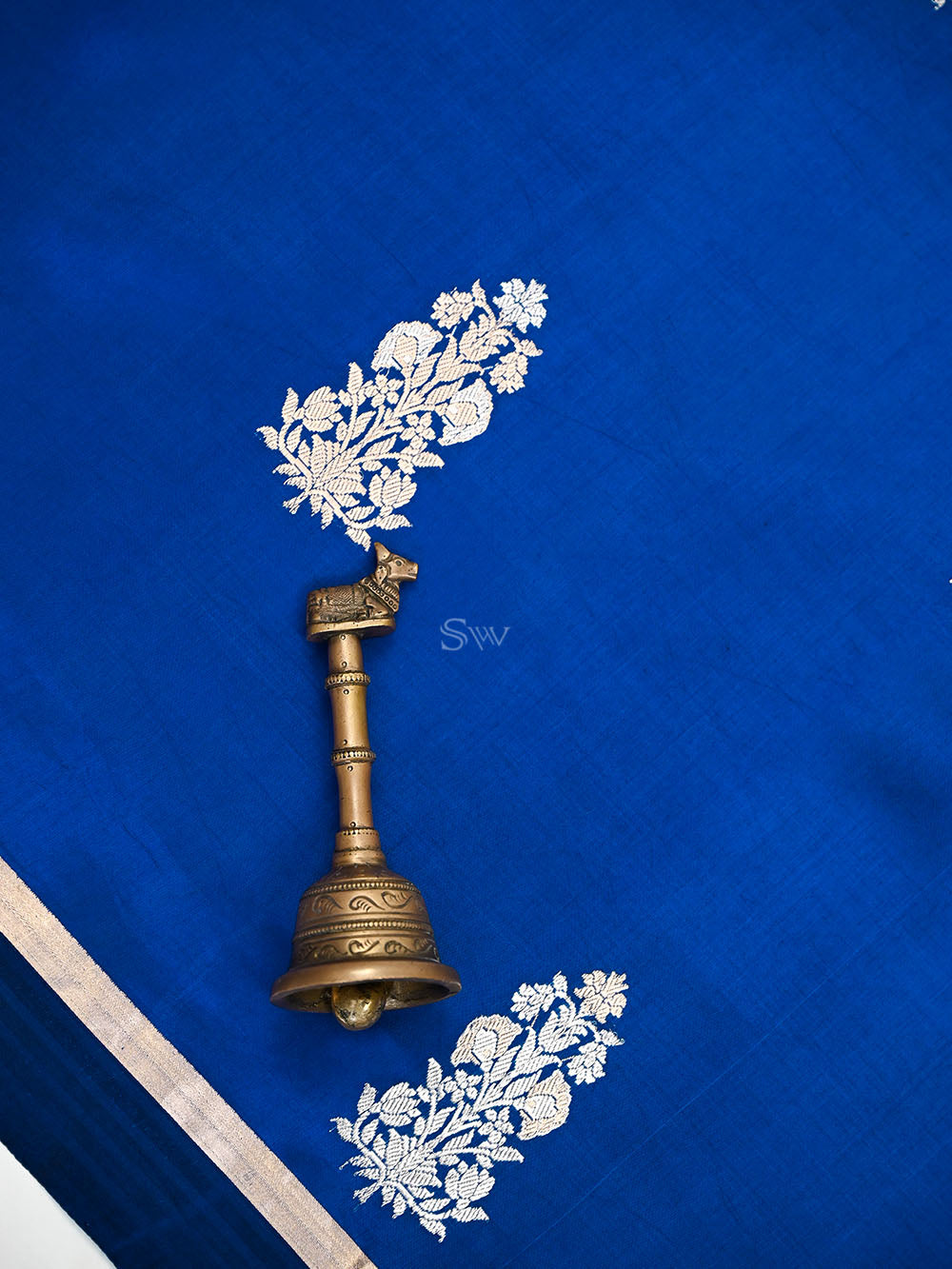 Midnight Blue Floral Boota Pure Silk Handloom Banarasi Saree - Sacred Weaves