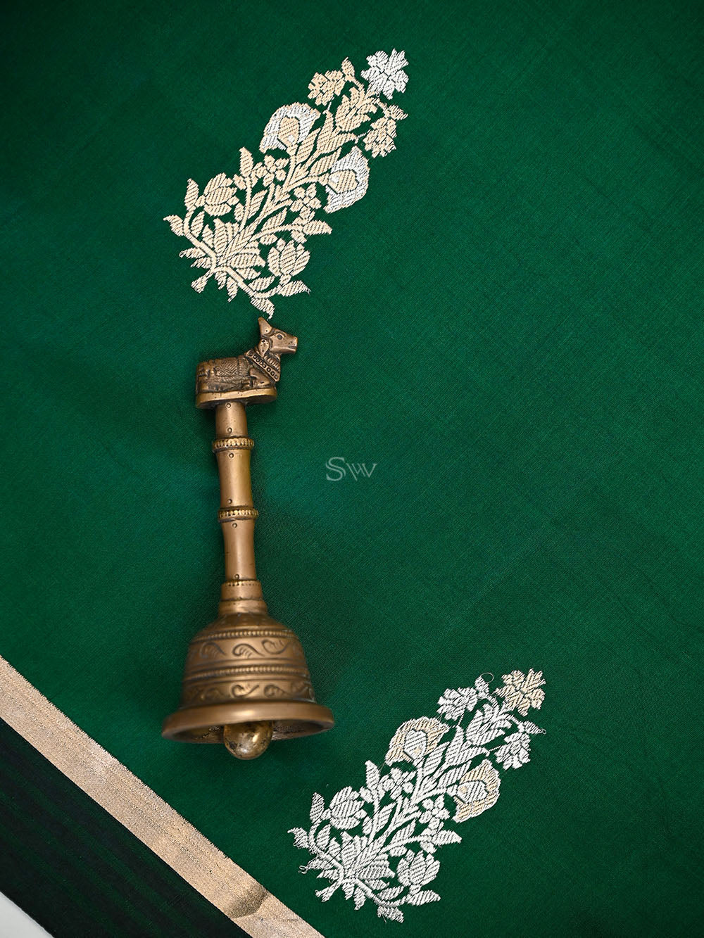 Bottle Green Boota Pure Silk Handloom Banarasi Saree - Sacred Weaves