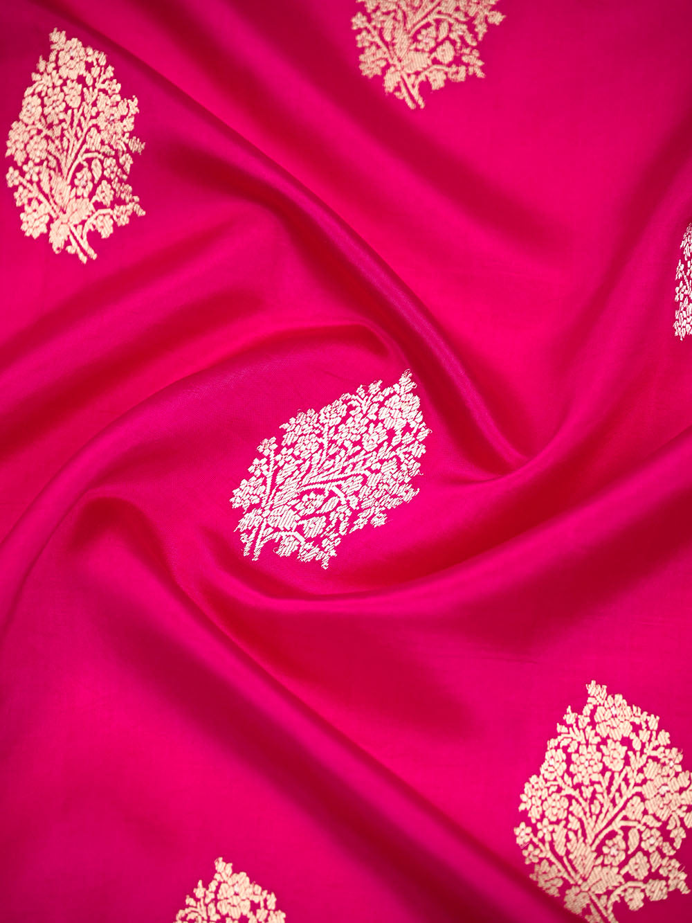 Dark Pink Floral Boota Pure Silk Handloom Banarasi Saree - Sacred Weaves