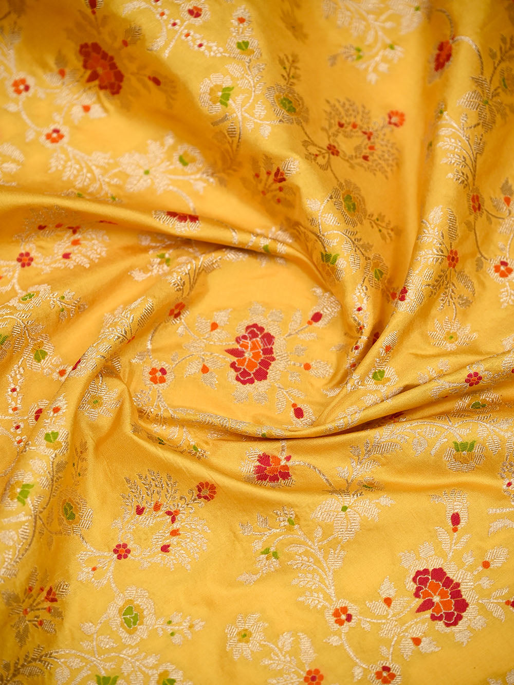 Yellow Meenakari Booti Katan Silk Handloom Banarasi Suit - Sacred Weaves