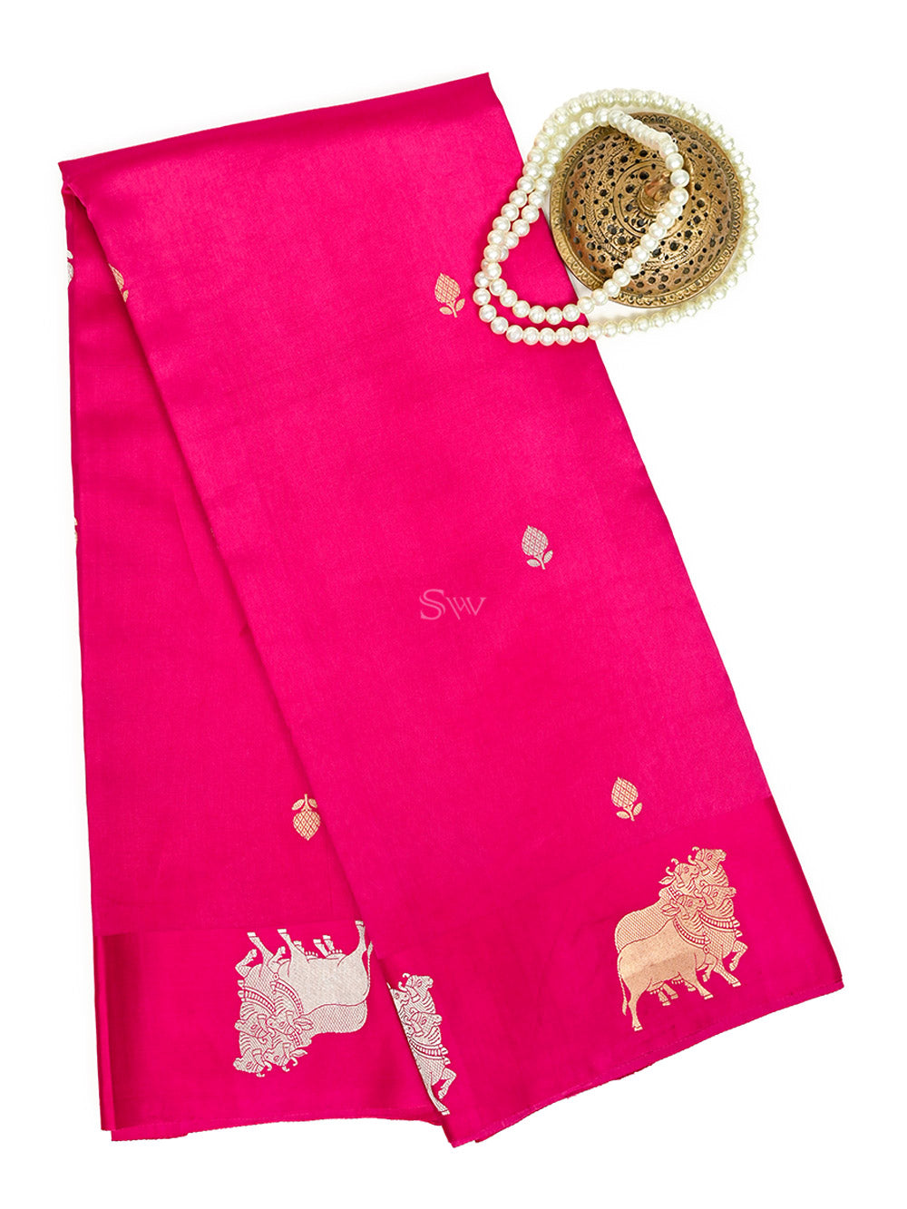 Magenta Booti Katan Silk Handloom Banarasi Saree - Sacred Weaves