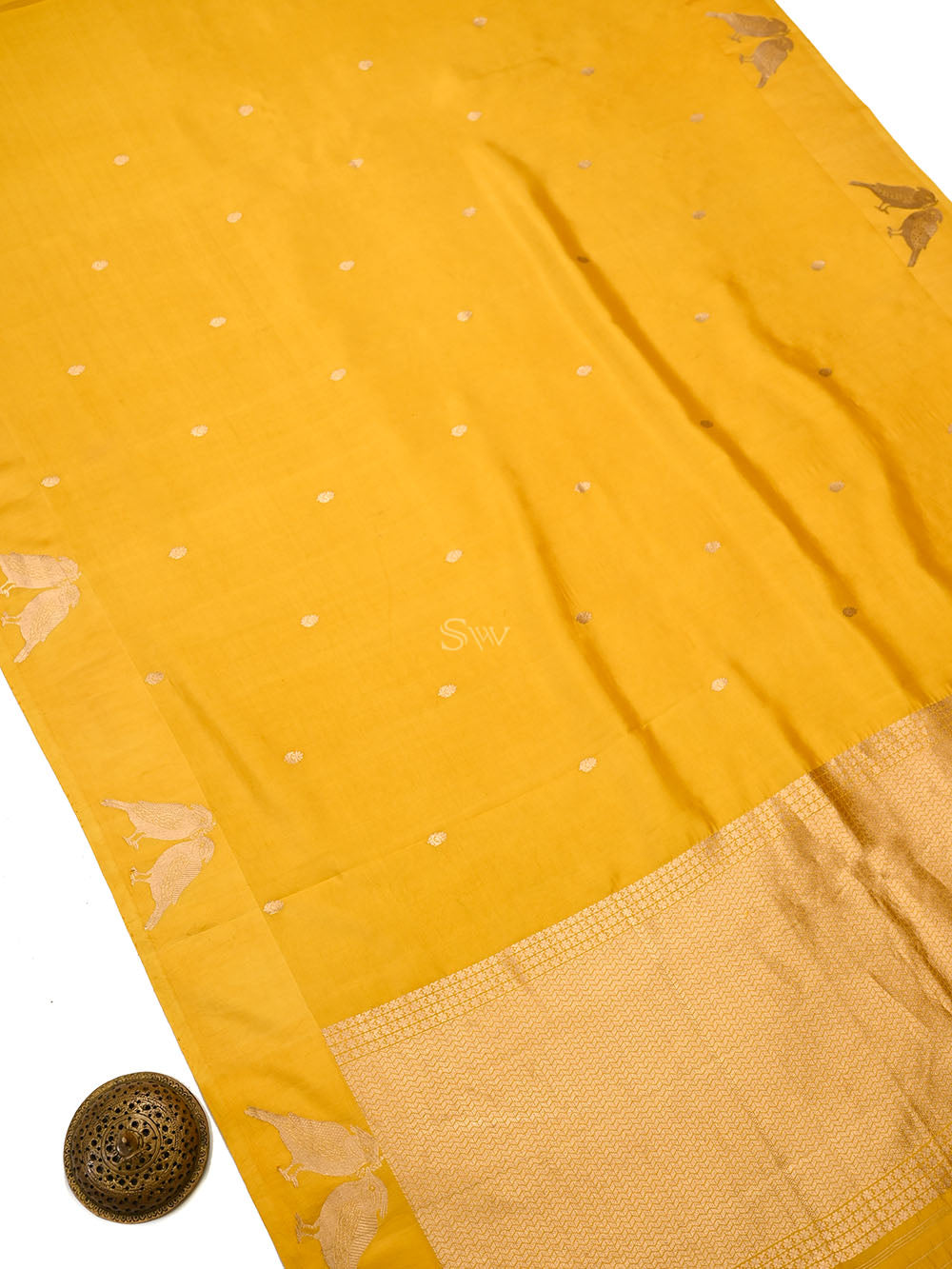 Yellow Floral Booti Pure Handloom Banarasi Soft Silk Saree - Sacred Weaves