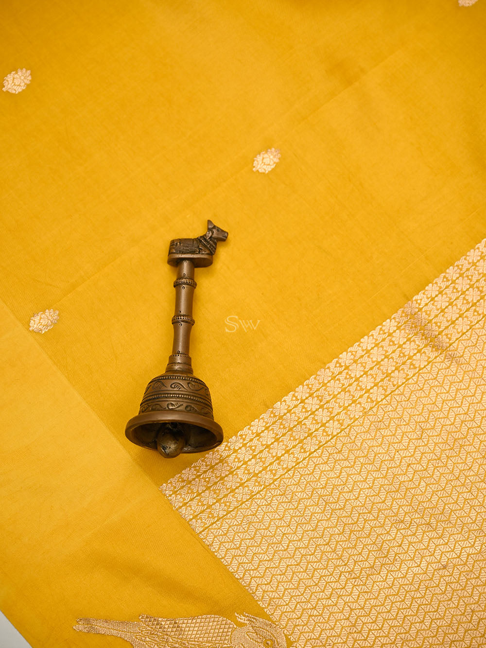 Yellow Floral Booti Pure Handloom Banarasi Soft Silk Saree - Sacred Weaves
