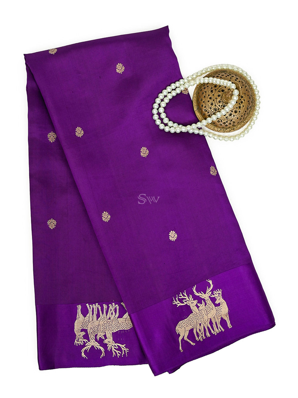 Purple Booti Katan Silk Handloom Banarasi Saree - Sacred Weaves