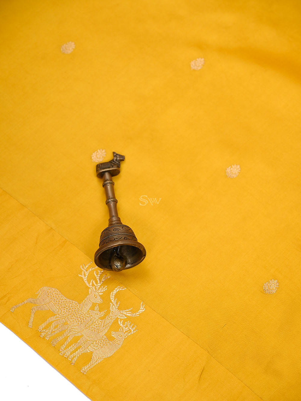 Yellow Booti Katan Silk Handloom Banarasi Saree - Sacred Weaves
