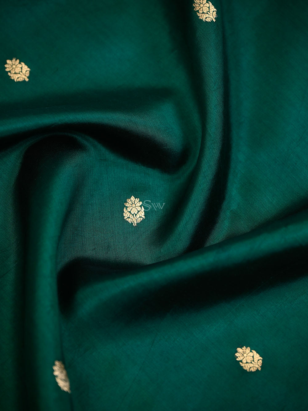 Bottle Green Booti Katan Silk Handloom Banarasi Saree - Sacred Weaves