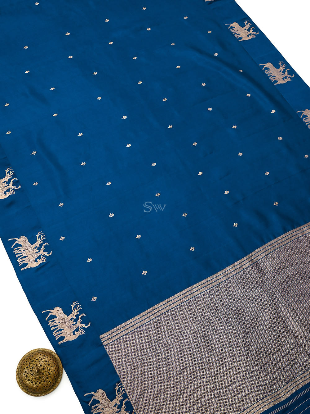 Blue Booti Katan Silk Handloom Banarasi Saree - Sacred Weaves