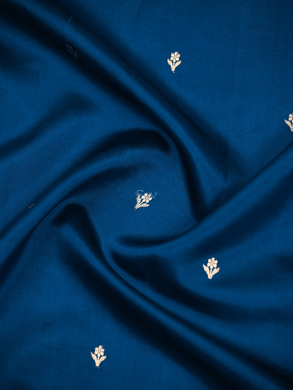 Blue Booti Katan Silk Handloom Banarasi Saree - Sacred Weaves
