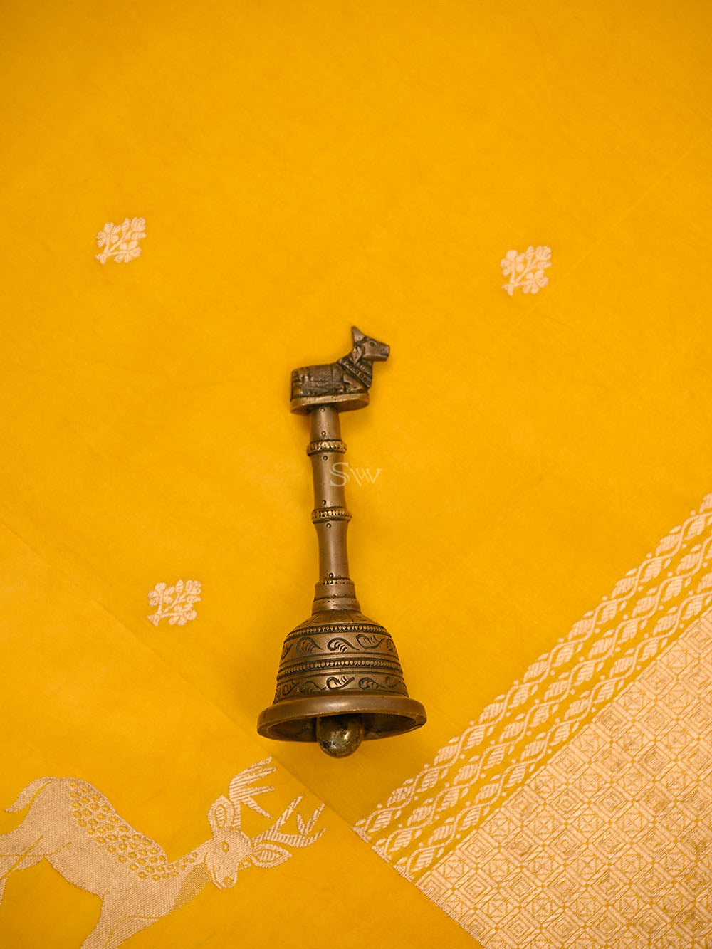 Yellow Booti Katan Silk Handloom Banarasi Saree - Sacred Weaves