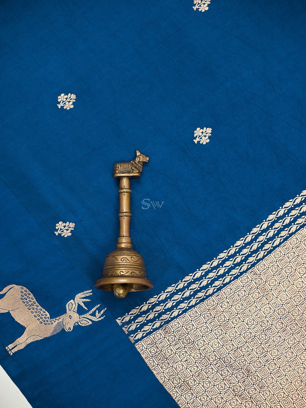 Blue Booti Katan Silk Handloom Banarasi Saree - Sacred Weaves