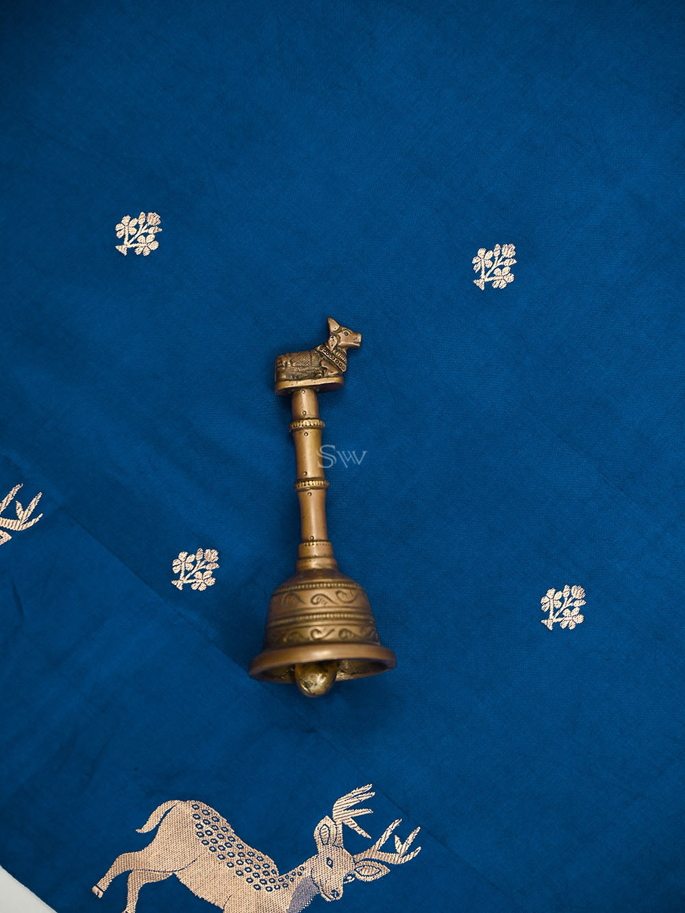 Blue Booti Katan Silk Handloom Banarasi Saree - Sacred Weaves