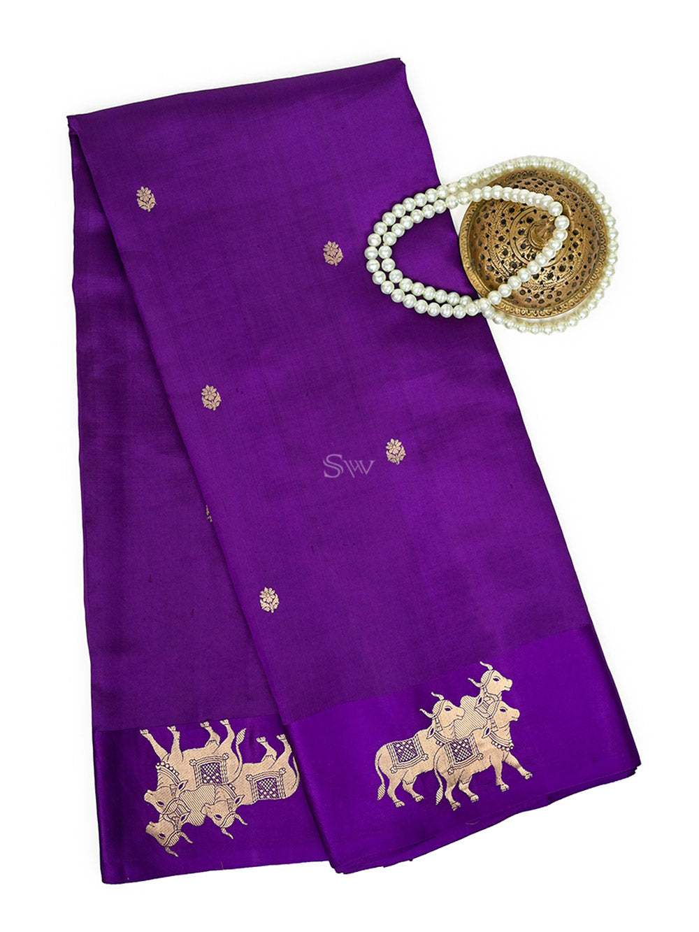 Purple Booti Katan Silk Handloom Banarasi Saree - Sacred Weaves