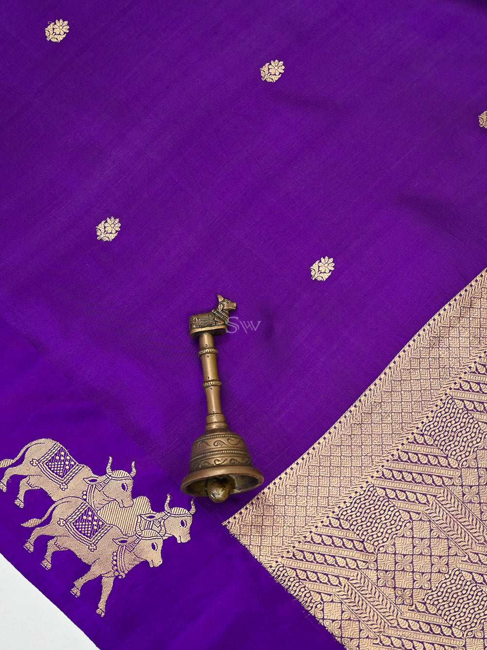 Purple Booti Katan Silk Handloom Banarasi Saree - Sacred Weaves