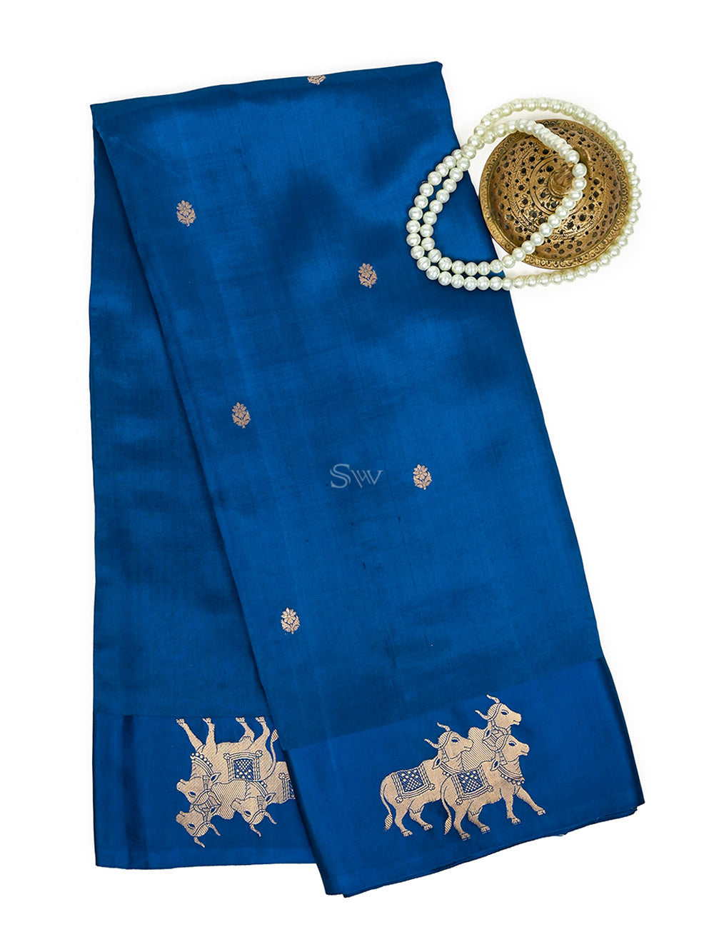 Blue Booti Katan Silk Handloom Banarasi Saree - Sacred Weaves