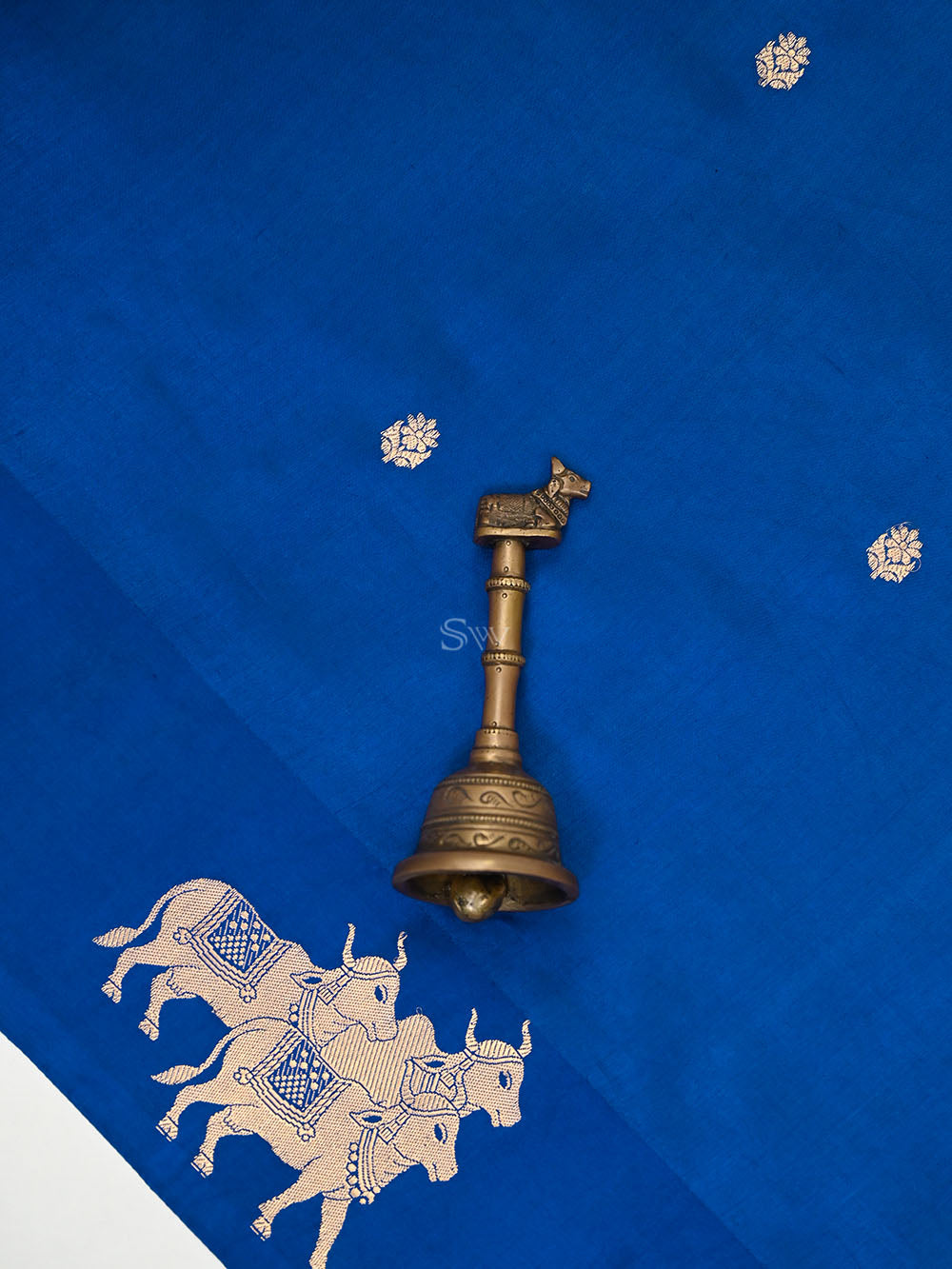 Blue Booti Katan Silk Handloom Banarasi Saree - Sacred Weaves