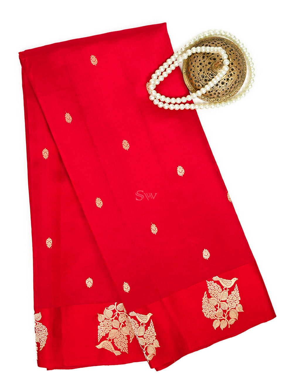 Red Booti Katan Silk Handloom Banarasi Saree - Sacred Weaves
