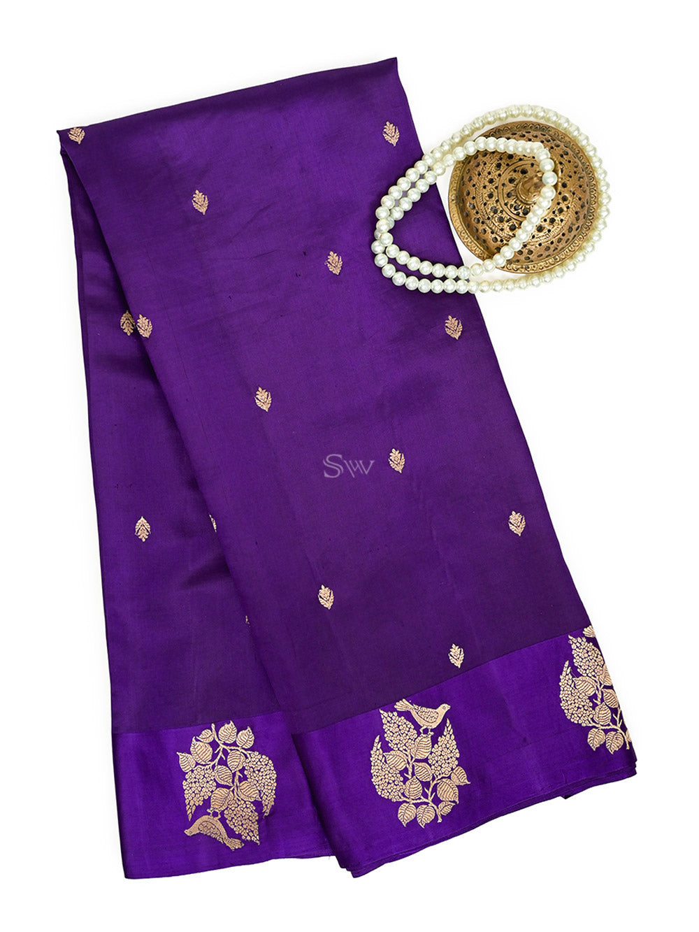 Purple Booti Katan Silk Handloom Banarasi Saree - Sacred Weaves