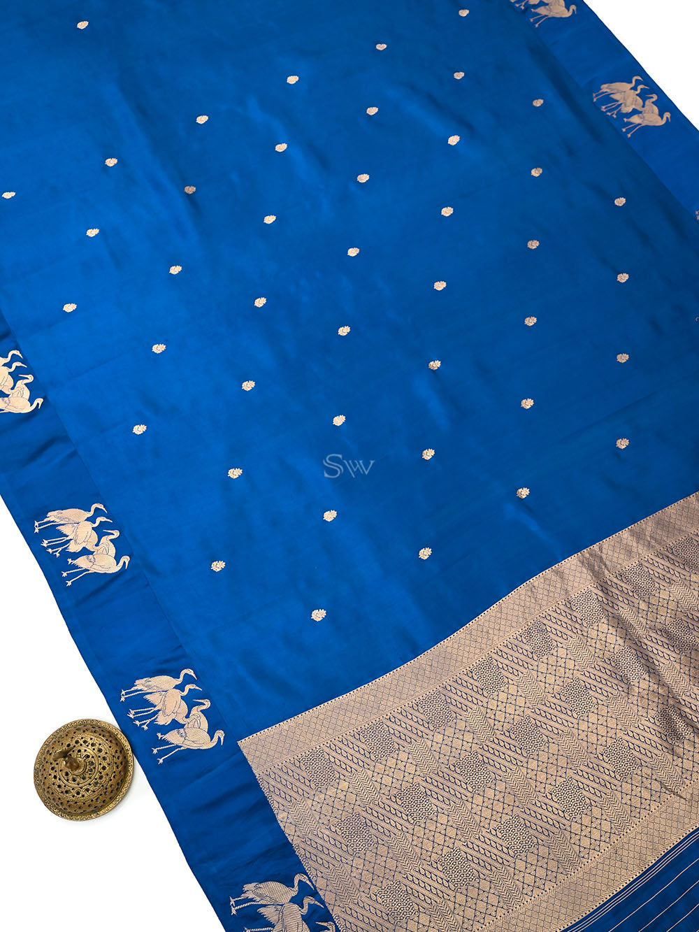 Blue Booti Katan Silk Handloom Banarasi Saree - Sacred Weaves