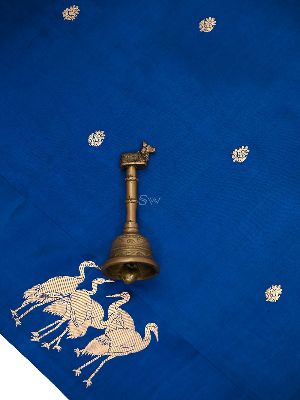 Blue Booti Katan Silk Handloom Banarasi Saree - Sacred Weaves