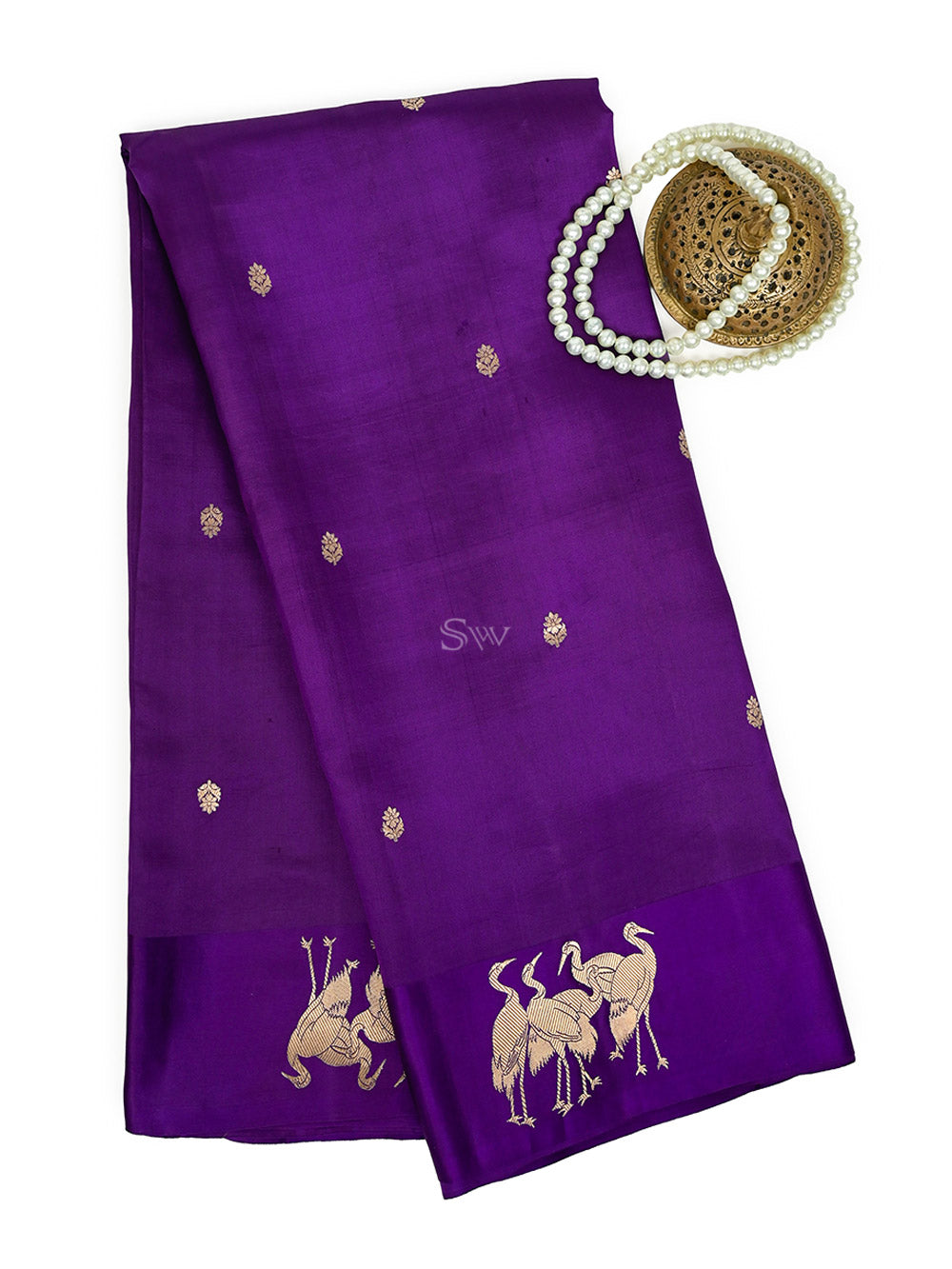 Purple Booti Katan Silk Handloom Banarasi Saree - Sacred Weaves