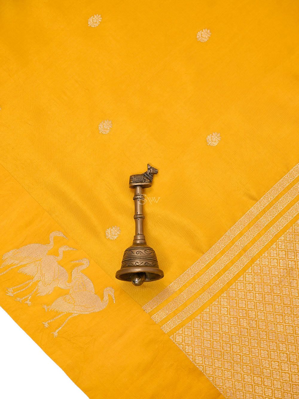 Yellow Booti Katan Silk Handloom Banarasi Saree - Sacred Weaves