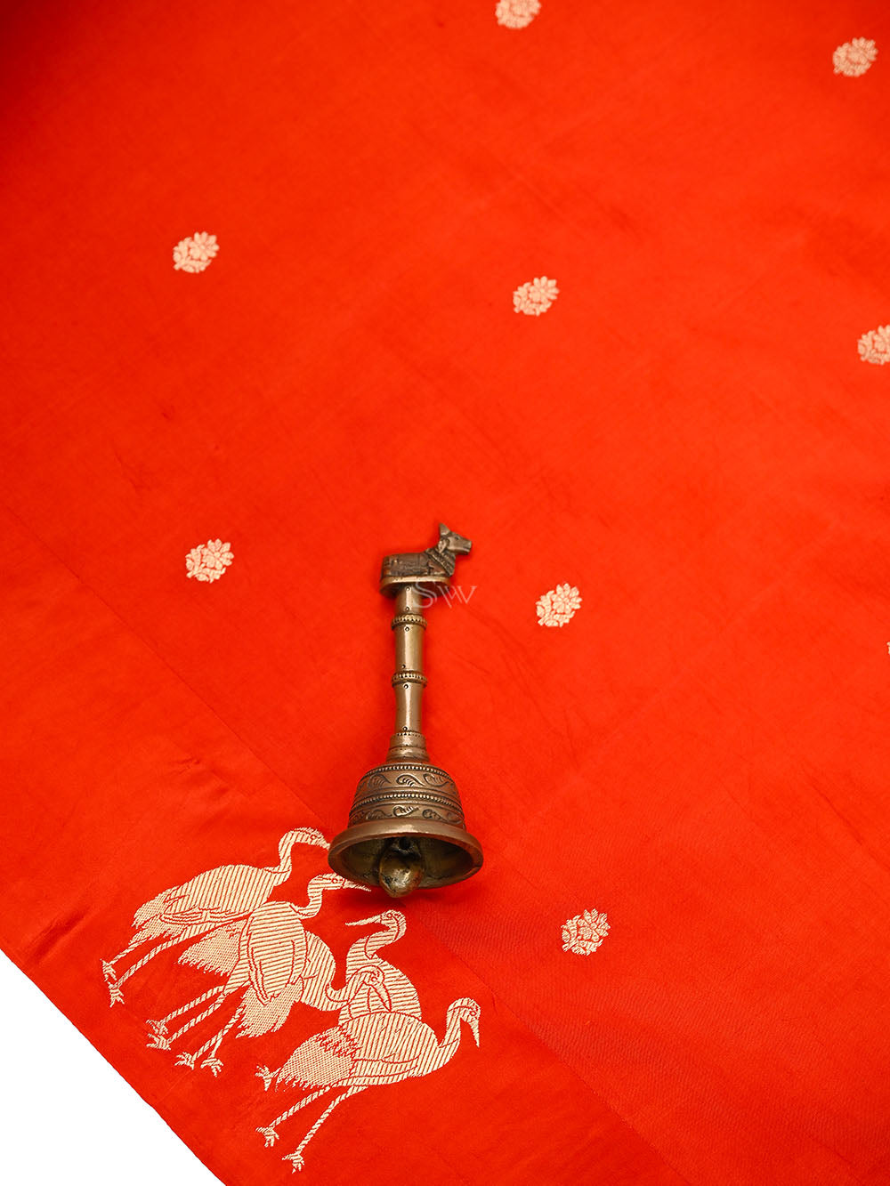Dark Orange Booti Katan Silk Handloom Banarasi Saree - Sacred Weaves