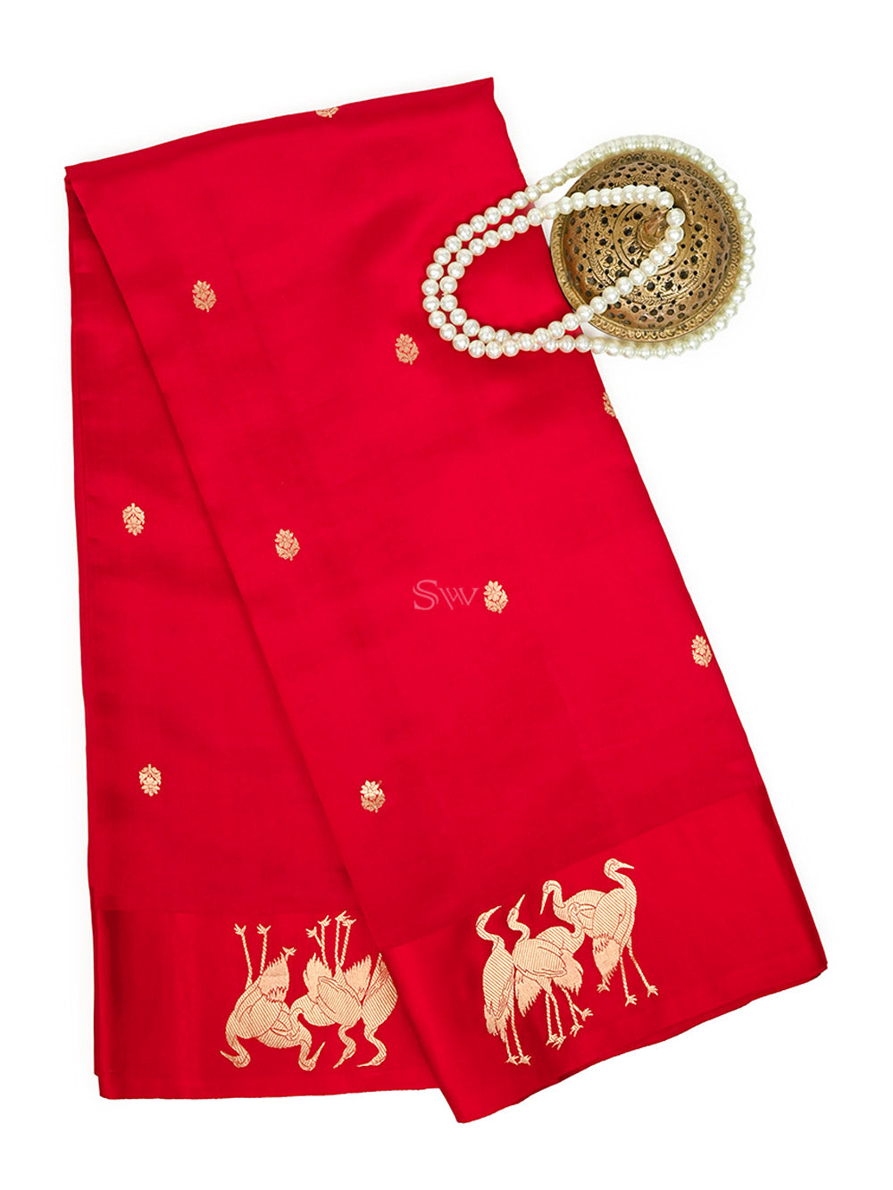 Red Booti Katan Silk Handloom Banarasi Saree - Sacred Weaves