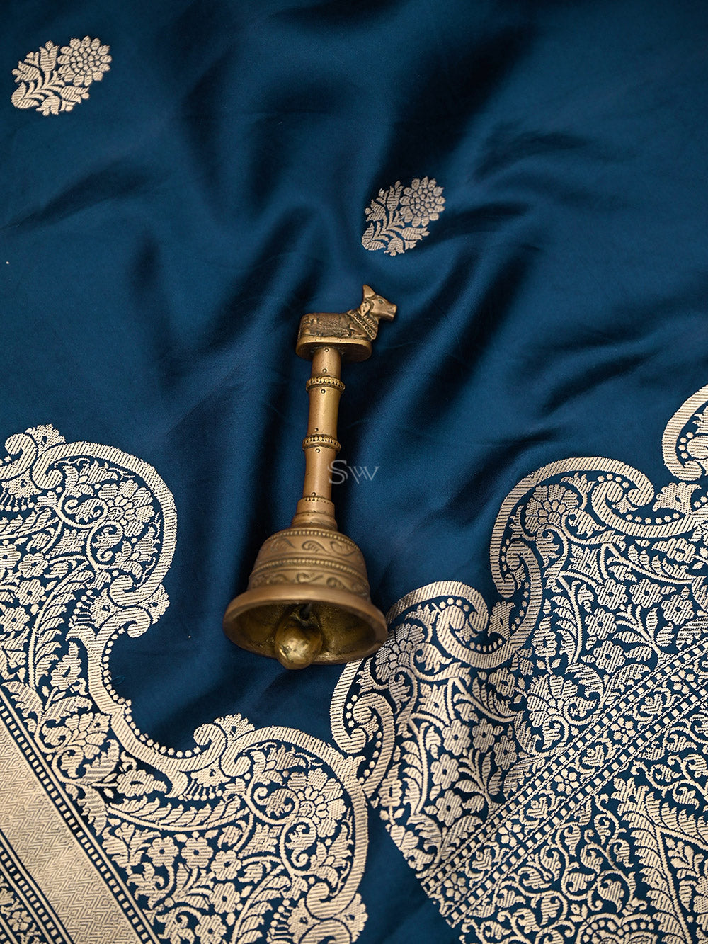 Midnight Blue Booti Satin Silk Handloom Banarasi Saree - Sacred Weaves