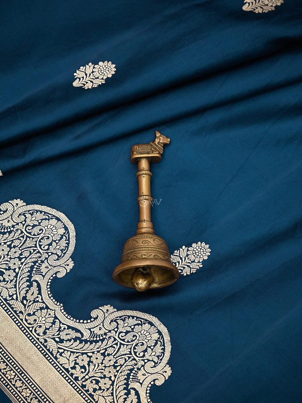 Midnight Blue Booti Satin Silk Handloom Banarasi Saree - Sacred Weaves