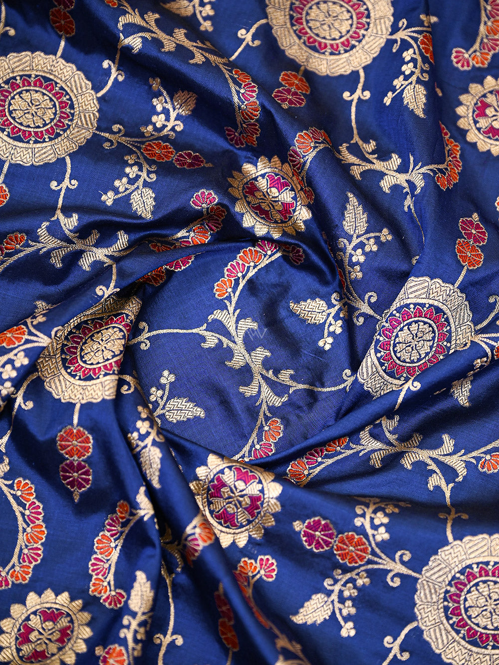 Midnight Blue Meenakari Silk Handloom Banarasi Lehenga - Sacred Weaves