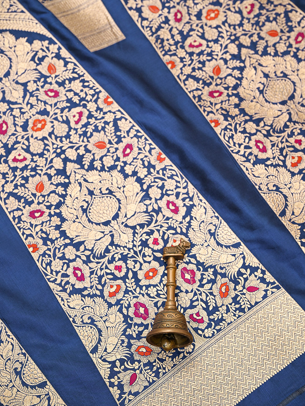 Midnight Blue Meenakari Silk Handloom Banarasi Lehenga - Sacred Weaves