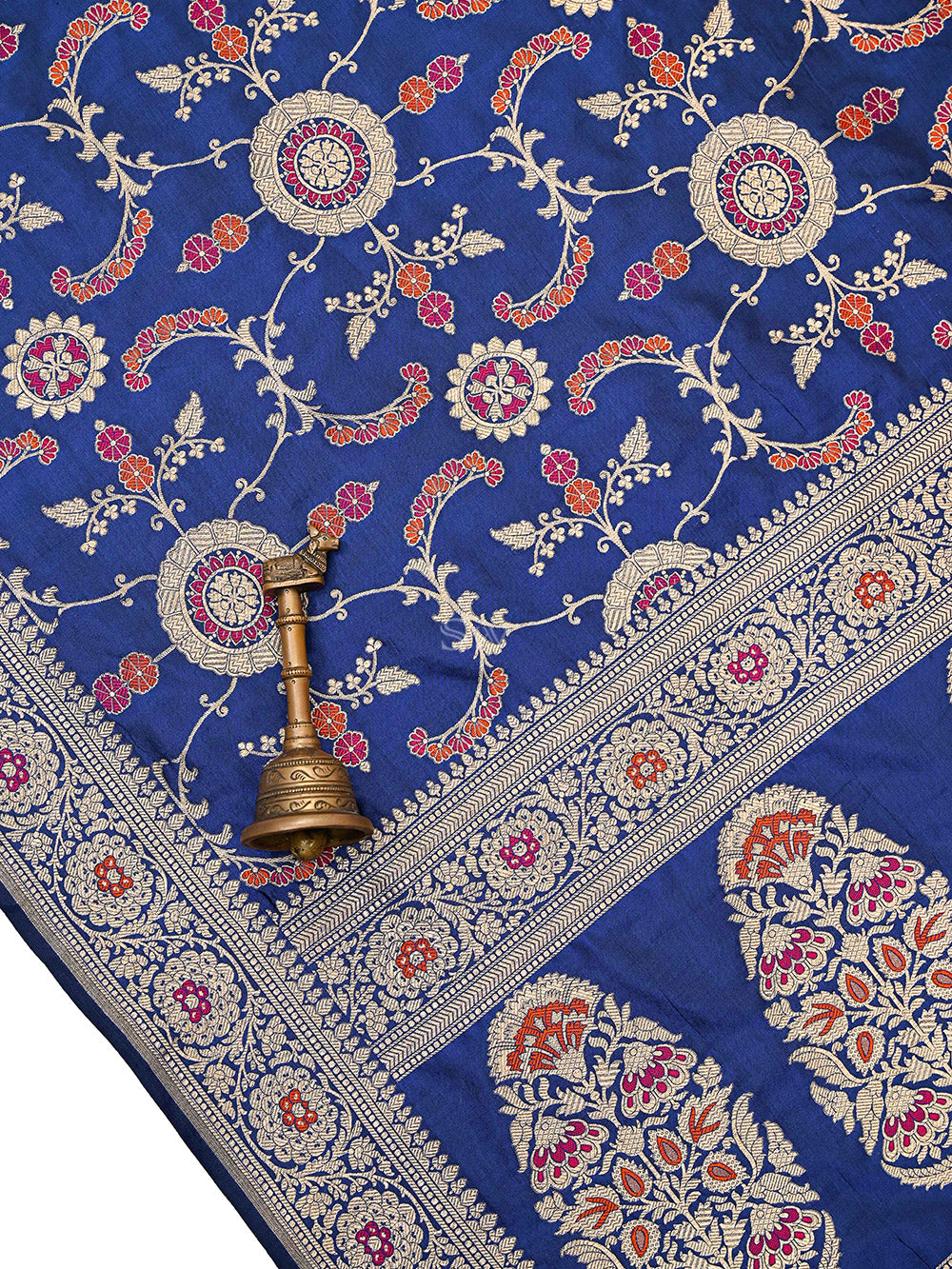 Midnight Blue Meenakari Silk Handloom Banarasi Lehenga - Sacred Weaves