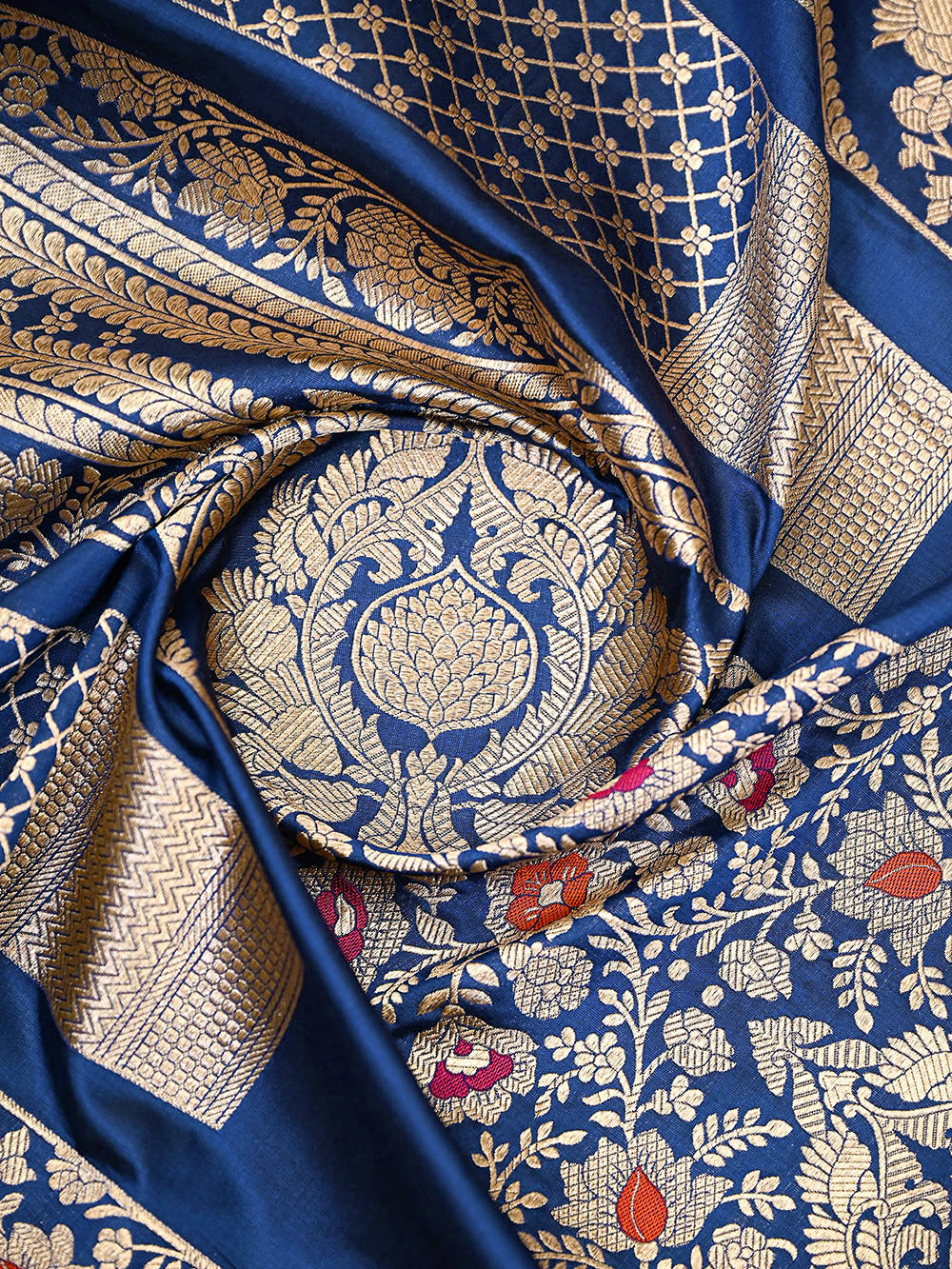 Midnight Blue Meenakari Silk Handloom Banarasi Lehenga - Sacred Weaves