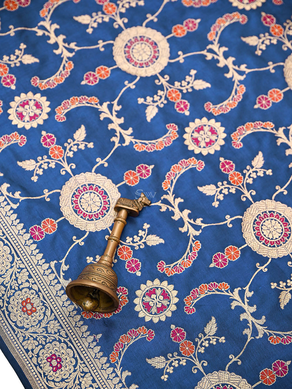 Midnight Blue Meenakari Silk Handloom Banarasi Lehenga - Sacred Weaves