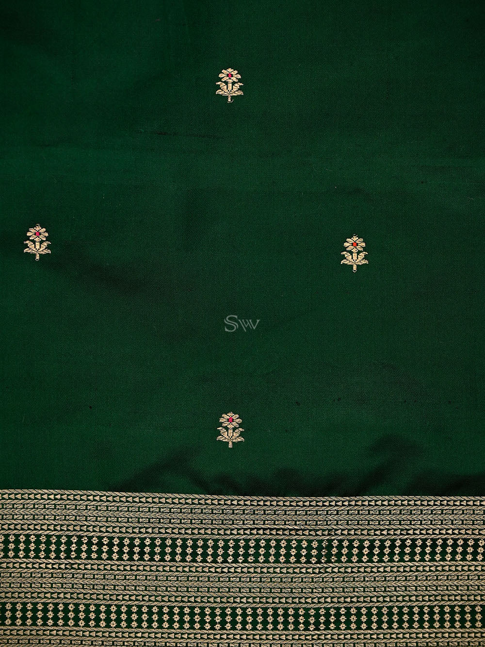 Bottle Green Floral Booti Satin Silk Handloom Banarasi Suit - Sacred Weaves