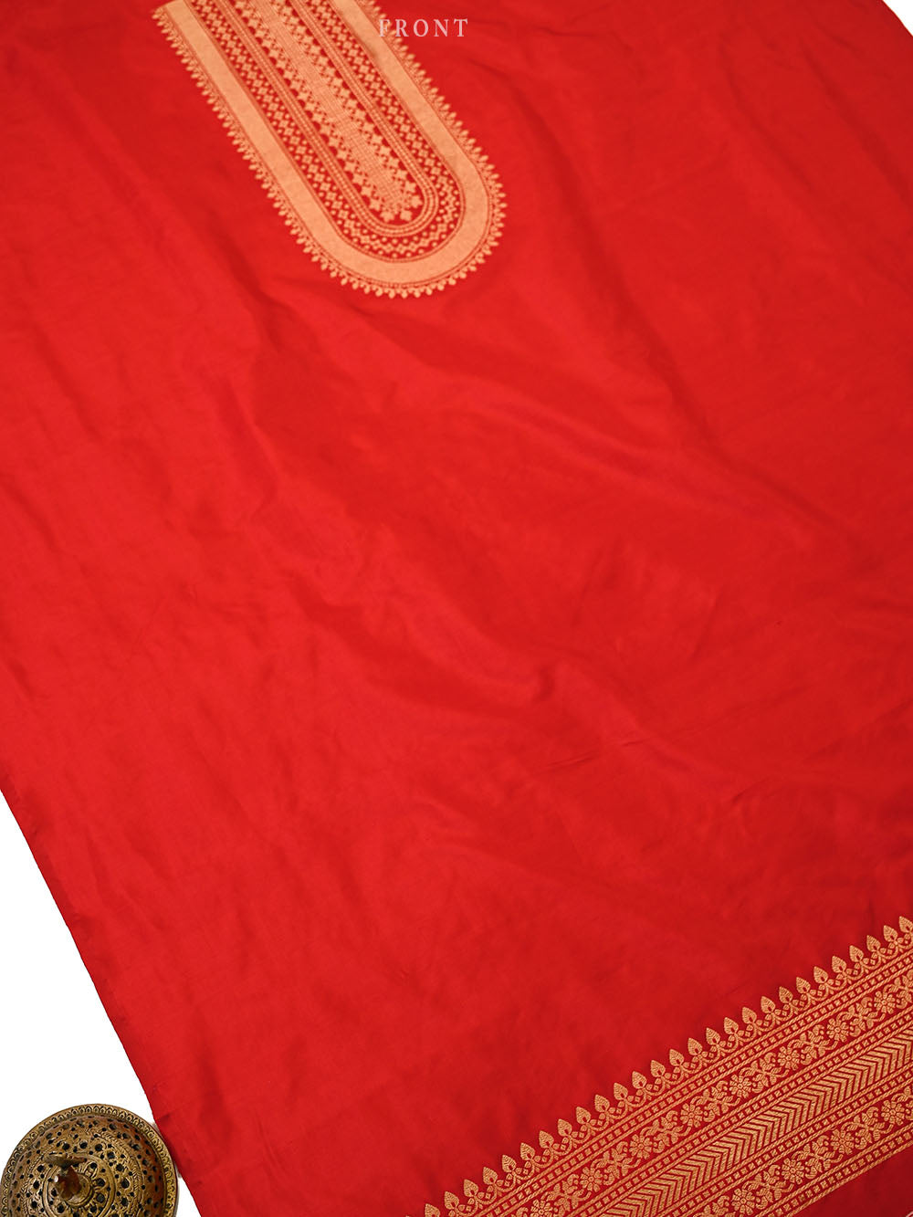 Red Plain Booti Katan Silk Handloom Banarasi Suit - Sacred Weaves