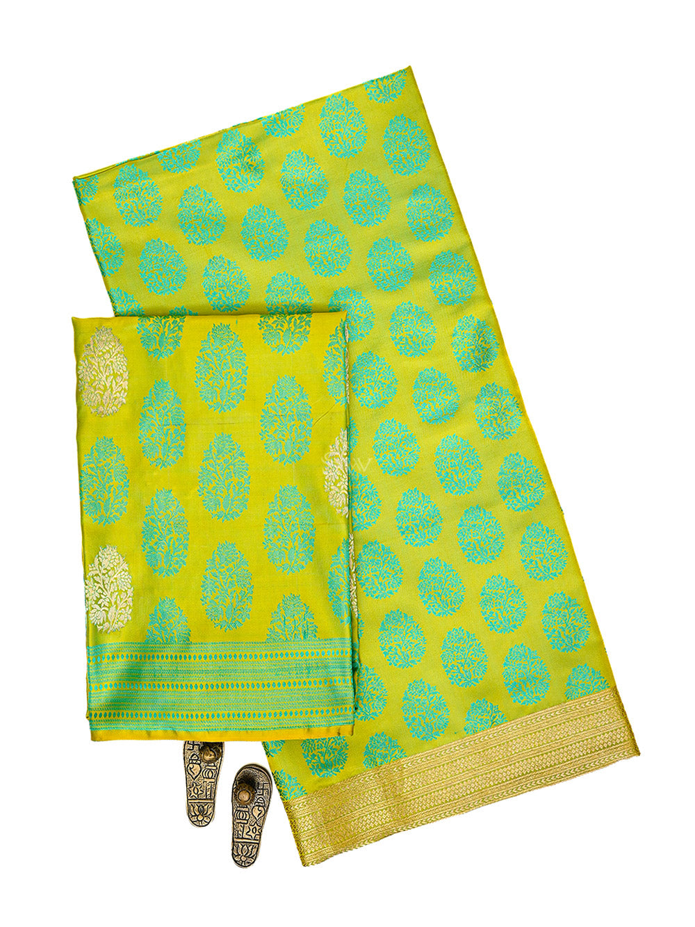 Lime Yellow Satin Tanchoi Silk Handloom Banarasi Suit - Sacred Weaves
