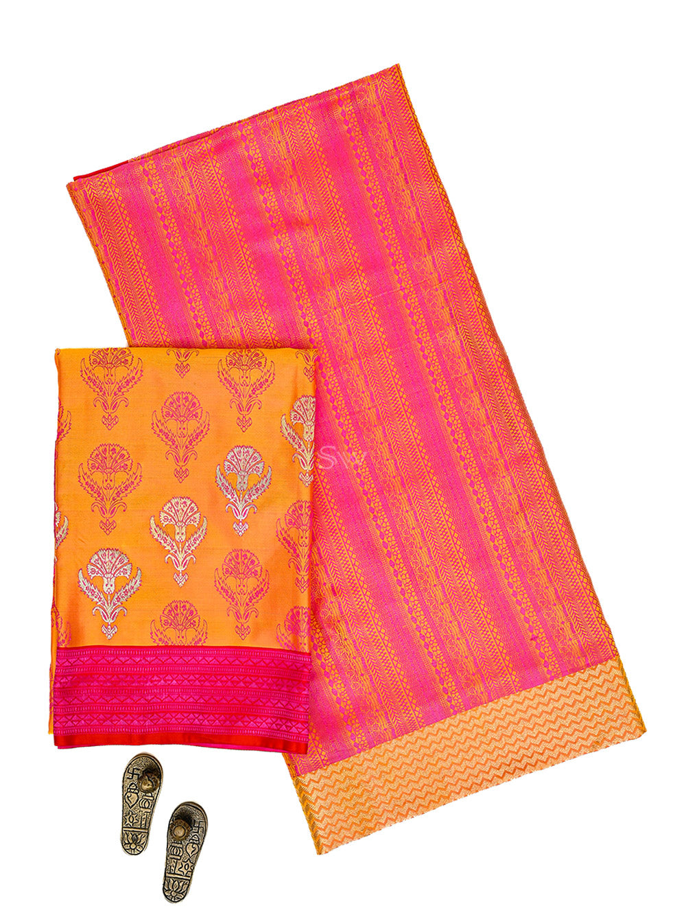 Orange Pink Satin Tanchoi Silk Handloom Banarasi Suit - Sacred Weaves