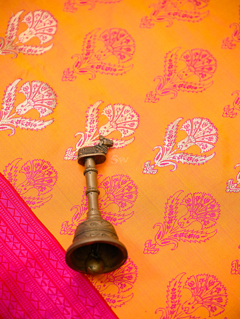 Orange Pink Satin Tanchoi Silk Handloom Banarasi Suit - Sacred Weaves