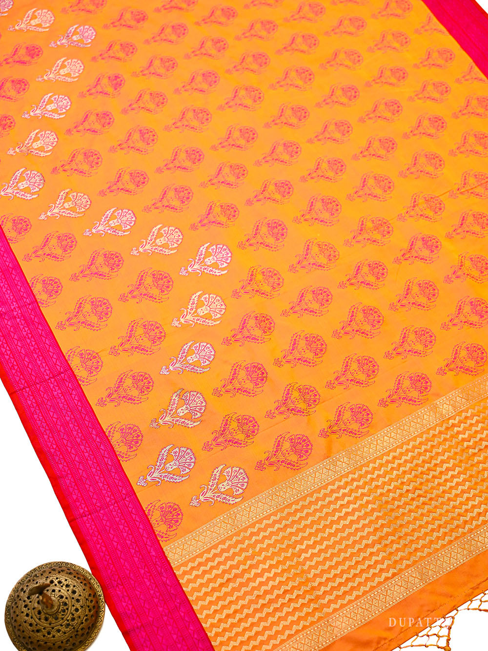Orange Pink Satin Tanchoi Silk Handloom Banarasi Suit - Sacred Weaves