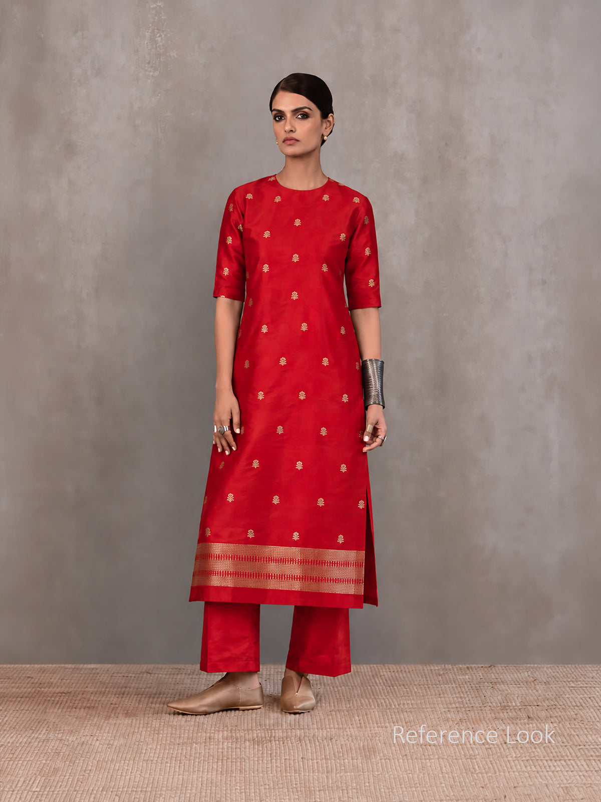 Red Floral Booti Satin Silk Handloom Banarasi Suit - Sacred Weaves
