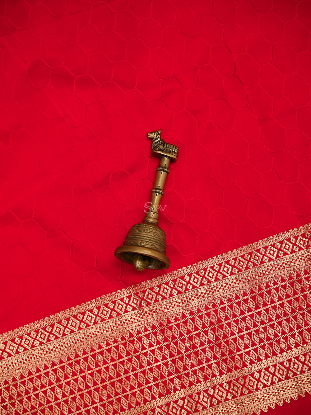 Red Floral Booti Satin Silk Handloom Banarasi Suit - Sacred Weaves
