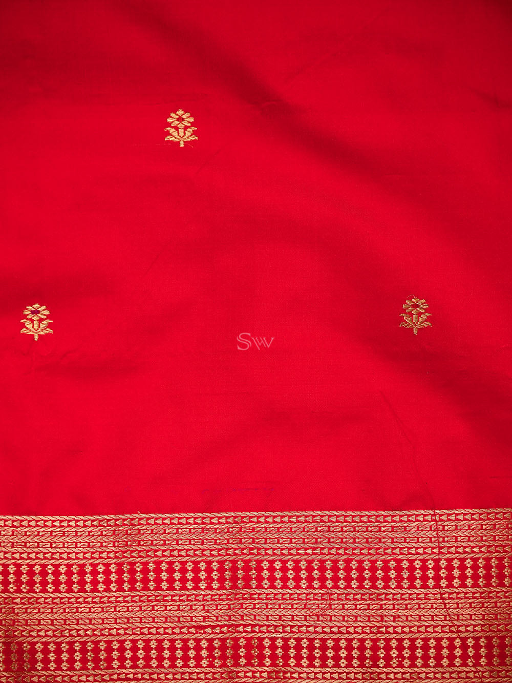 Red Floral Booti Satin Silk Handloom Banarasi Suit - Sacred Weaves
