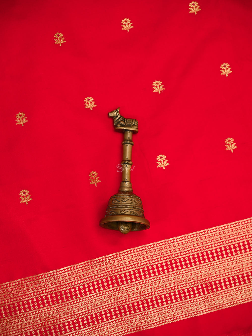 Red Floral Booti Satin Silk Handloom Banarasi Suit - Sacred Weaves