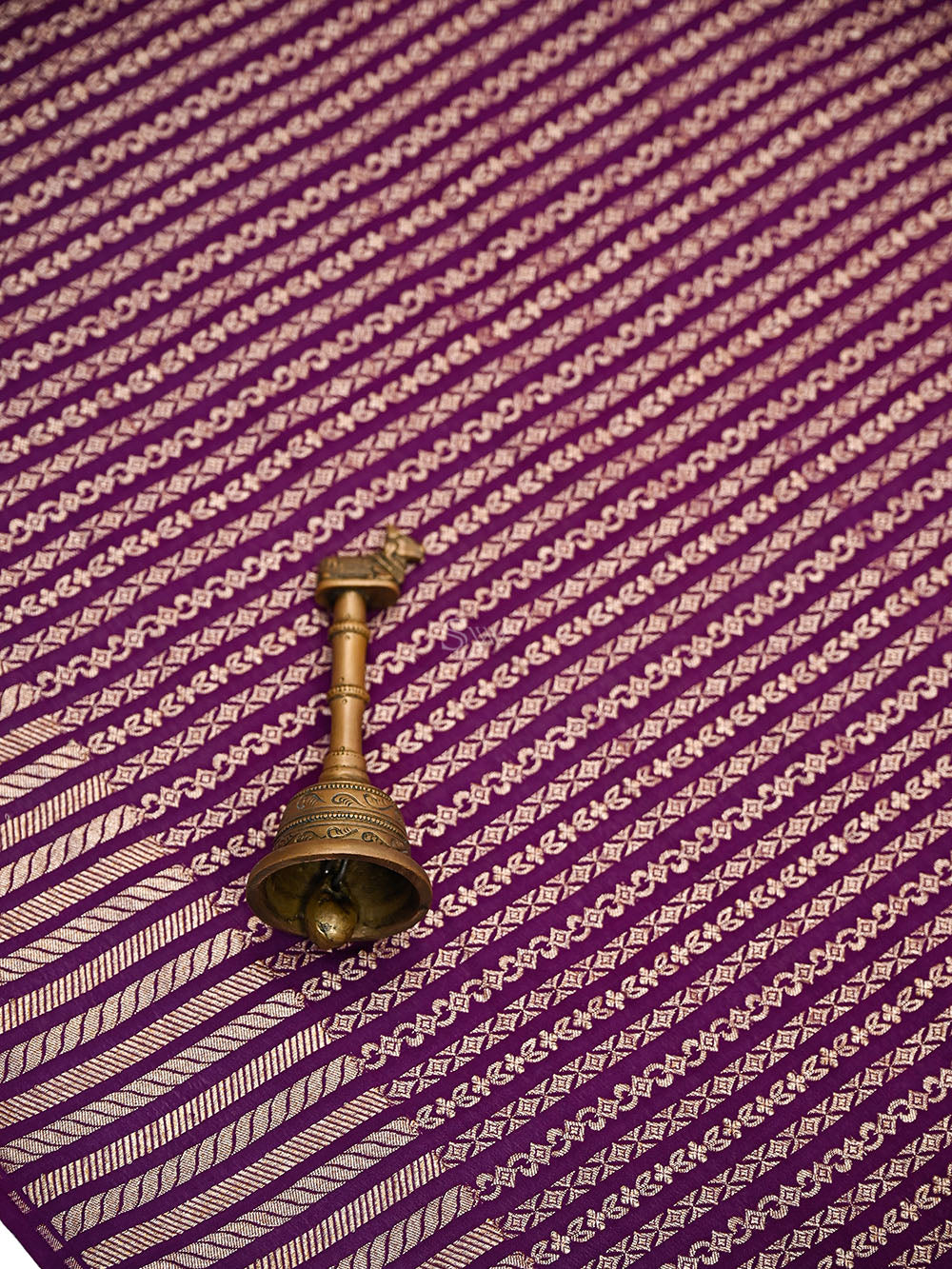 Purple Zari Stripe Crepe Silk Handloom Banarasi Saree - Sacred Weaves