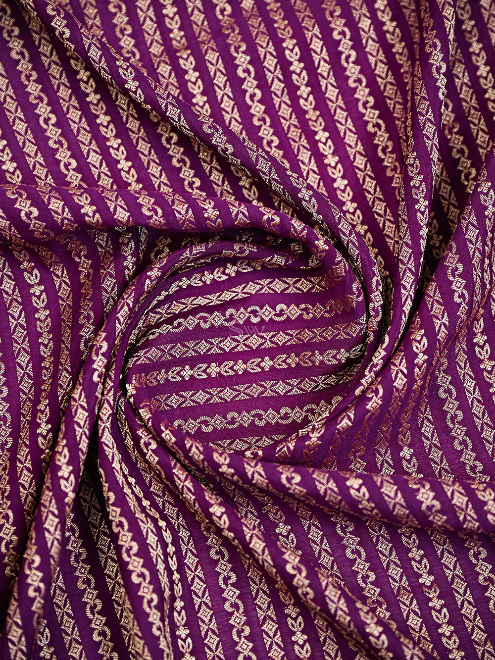 Purple Zari Stripe Crepe Silk Handloom Banarasi Saree - Sacred Weaves