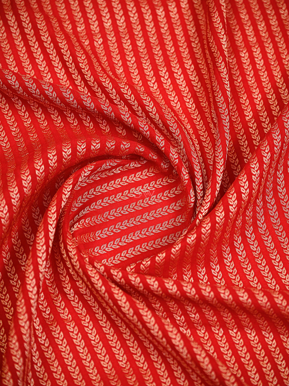 Red Zari Stripe Crepe Silk Handloom Banarasi Saree - Sacred Weaves